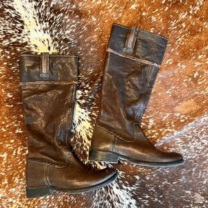 Brown Heeled Boots with Buckle Details